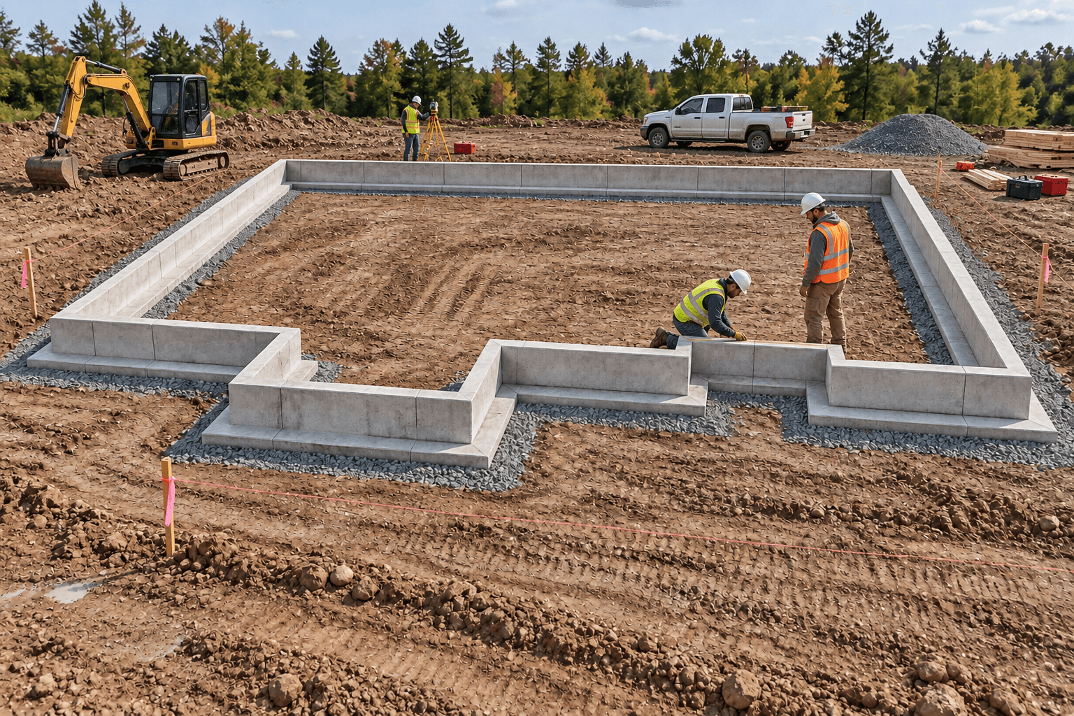 Foundation construction and reinforcement, shown as an illustrative project setting